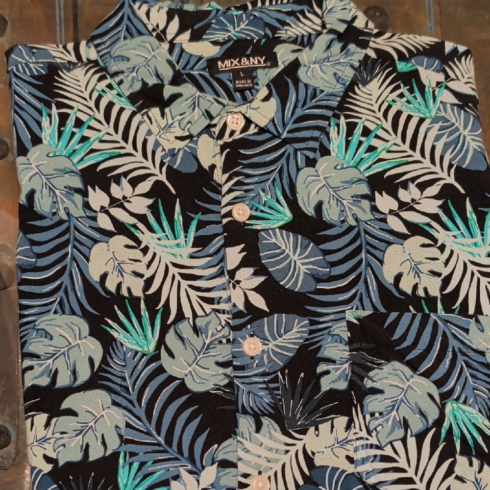 Men's Tropical Print Shirt - Black and Green